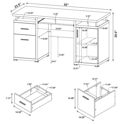 Modern White Office Desk 55-Inch, 2 Drawers, Keyboard Tray, File Cabinet