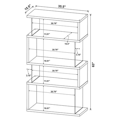 Modern 4-Shelf Bookshelf 63-Inch, Glass Panels, Black Finish