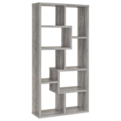 Gray Geometric Bookshelf with 6 Tiers, Modern Book Shelve for Living Room