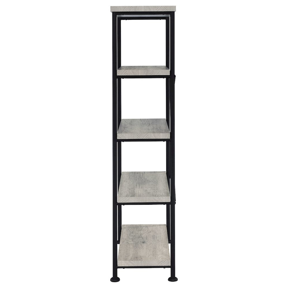 Industrial 4-Shelf Bookshelf 63-Inch, Grey Driftwood, Black Metal Frame