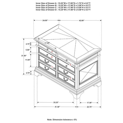 Home Office File Cabinet, Burnished Oak, 5 Drawers, Letter/Legal Size