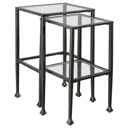 Square Glass Nesting Side Table Set of 2 – Modern Accent ,Living Room or Bedroom