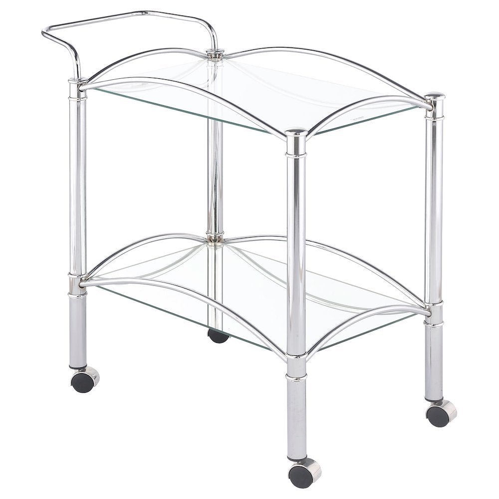 Classic Bar Cart, Chrome, Mirrored Shelf, 2 Tiers, Lockable Casters
