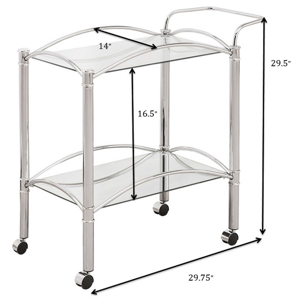 Classic Bar Cart, Chrome, Mirrored Shelf, 2 Tiers, Lockable Casters