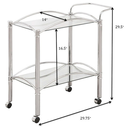 Classic Bar Cart, Chrome, Mirrored Shelf, 2 Tiers, Lockable Casters