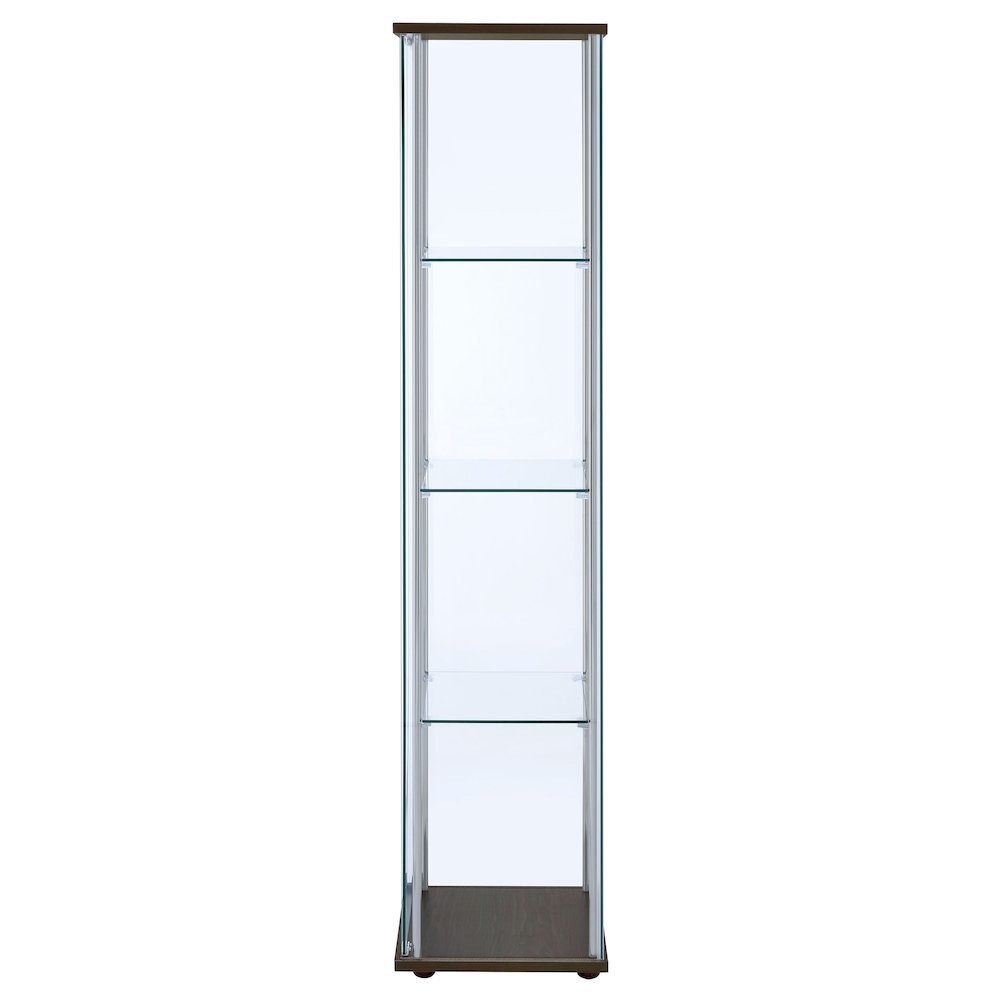 Modern Curio Cabinet, Clear Glass Shelves, Cappuccino Finish