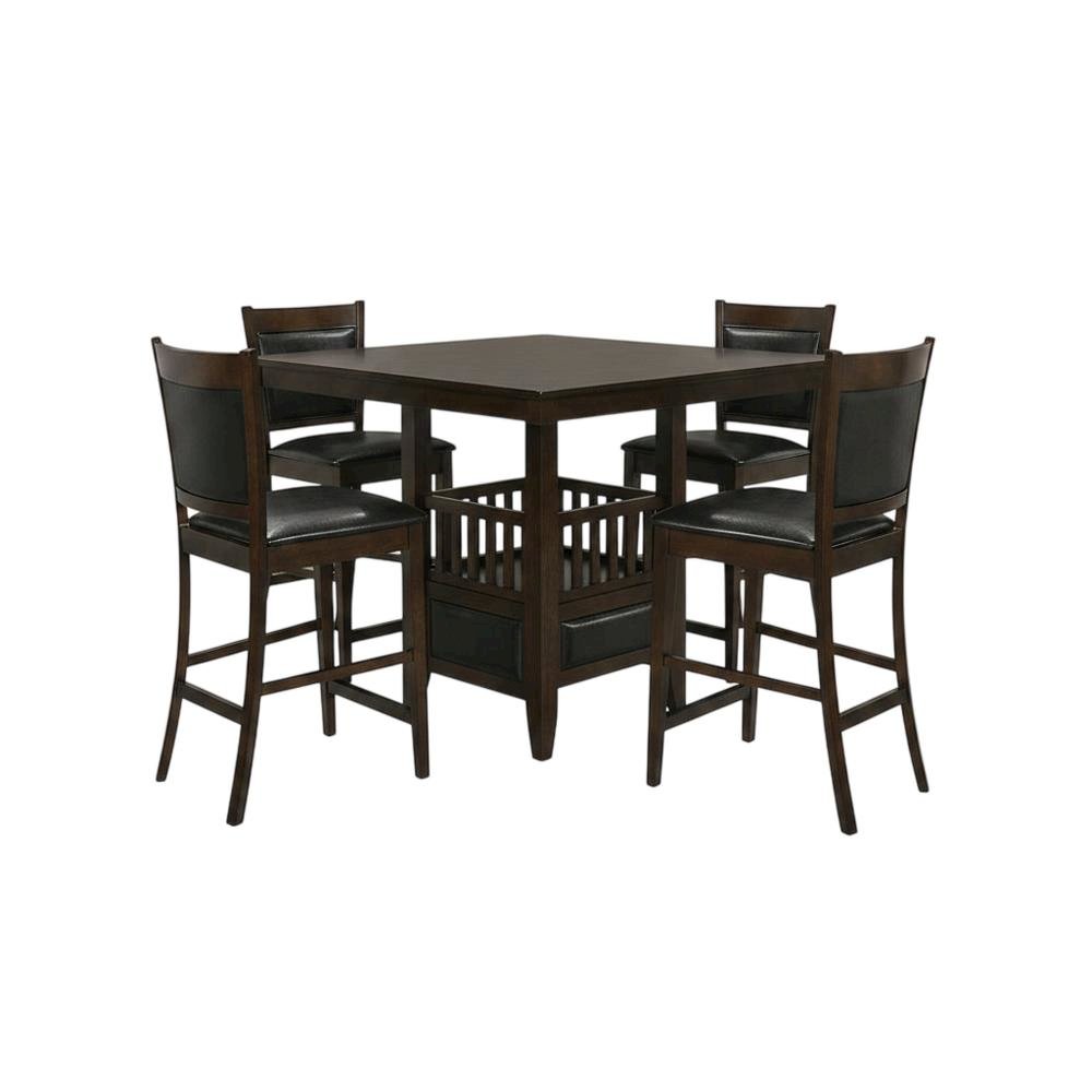 Wood Square Counter Height Dining Table and Chairs Set for Dining Room, Espresso