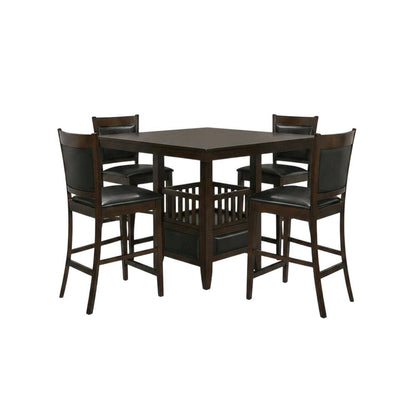 Wood Square Counter Height Dining Table and Chairs Set for Dining Room, Espresso