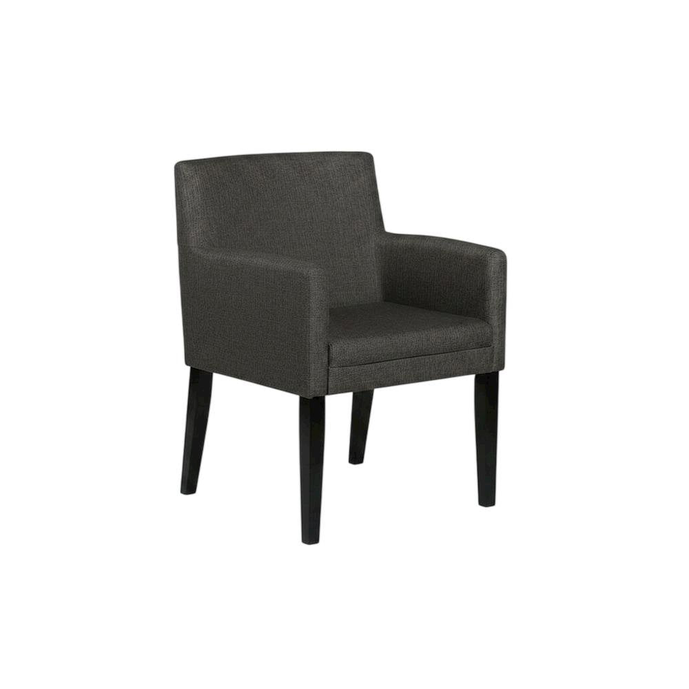 Upholstered Dining Arm Chair with Wood Legs, Grey, Set of 2