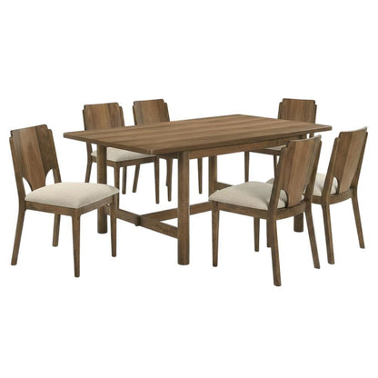 Wood Mid-Century Modern Rectangular Dining Table with Upholstered Chairs, Walnut