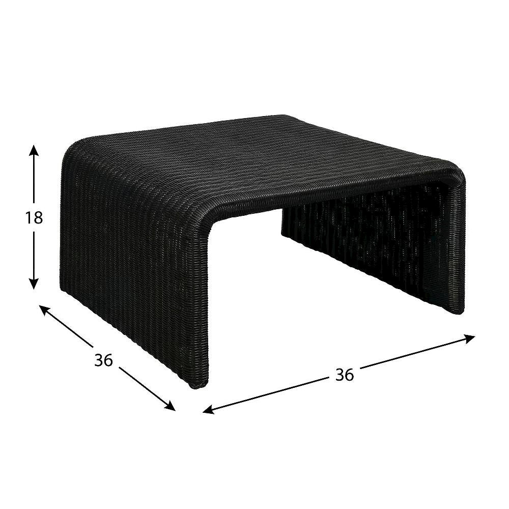 Black Square Coffee Table with Woven Rattan Top and Coastal Style Design