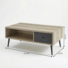 Antique Pine Coffee Table with 1 Drawer Rectangular Grey Finish Mid-Century