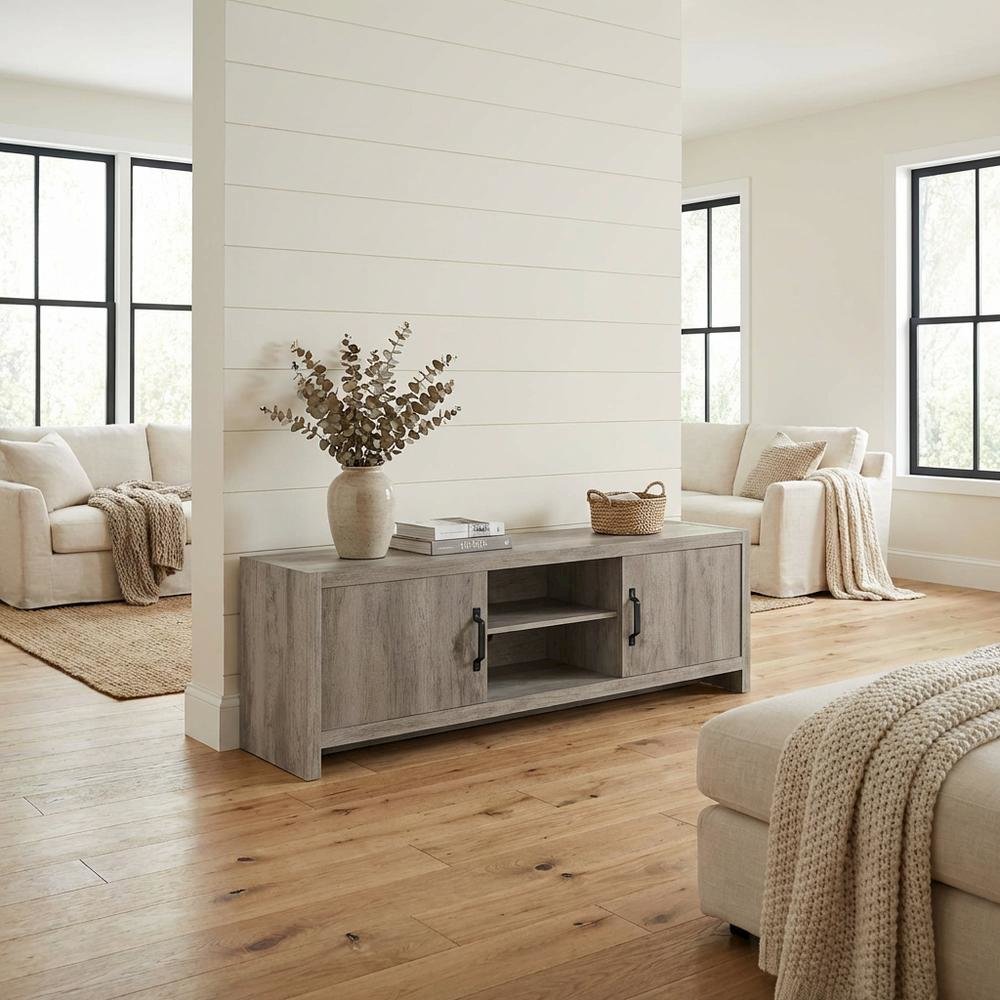 Grey Driftwood 2-Door TV Stand with Engineered Wood Construction