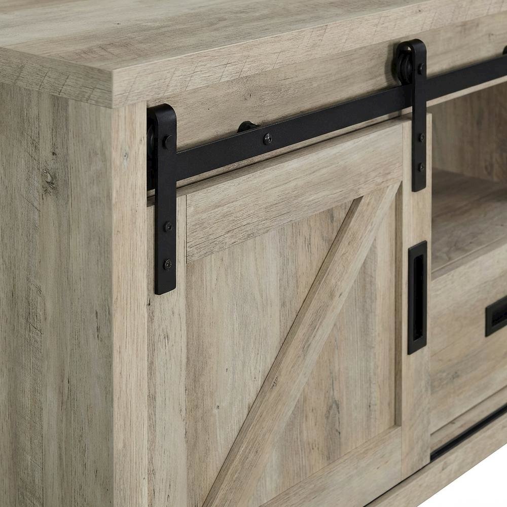 Brown Wood 2-Door TV Stand with Farmhouse Design and Distressed Finish