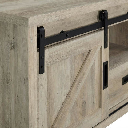 Brown Wood 2-Door TV Stand with Farmhouse Design and Distressed Finish