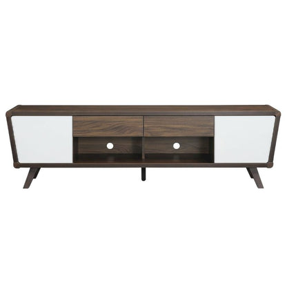 Dark Walnut 2-Door TV Stand, Engineered Wood Frame, Mid-Century Modern Style