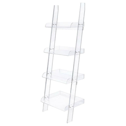 Clear 72-Inch Ladder Bookshelf with 4 Shelves and Tipover Restraint