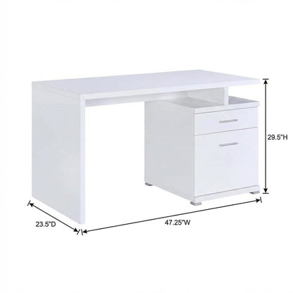 White 2-Drawer Office Computer Desk With Contemporary Style And Silver Finish