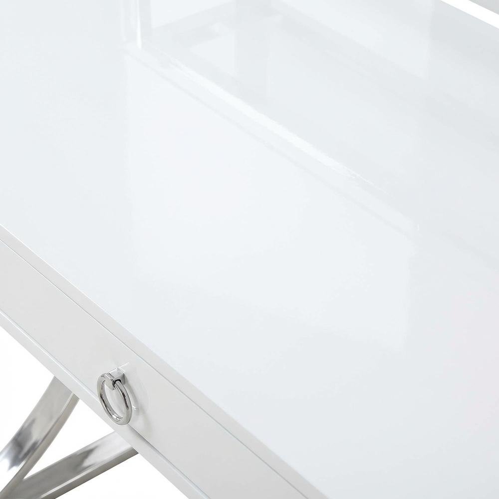 White High Gloss 48-Inch Office Desk With 2 Drawers And Contemporary Style