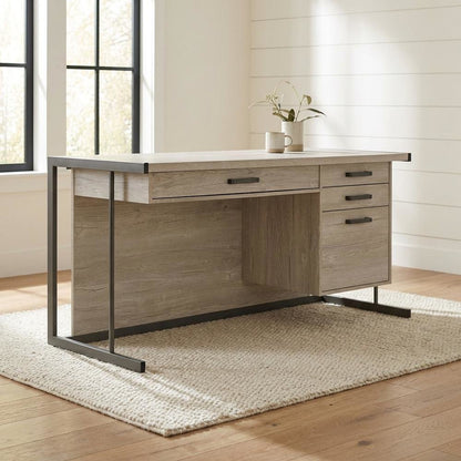Greywashed 4-Drawer Computer Desk With Contemporary Style And Rectangular Shape