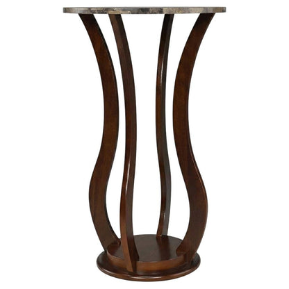 Brown Pedestal 18 Inch Side Table - Faux Marble End Table for Living Room Accent