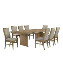 Distressed Light Brown Dining Set with 9 Pieces and Sturdy Construction