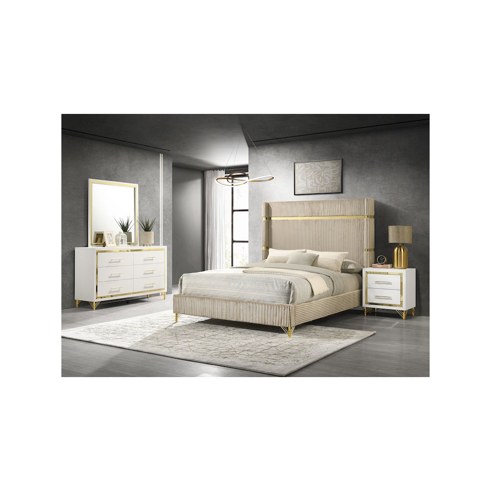 Lucia 4-piece Eastern King Bedroom Set Beige and White