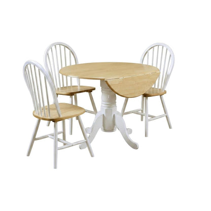 Wood Drop-Leaf Round Dining Table Set, Farmhouse Style for Small Spaces, White