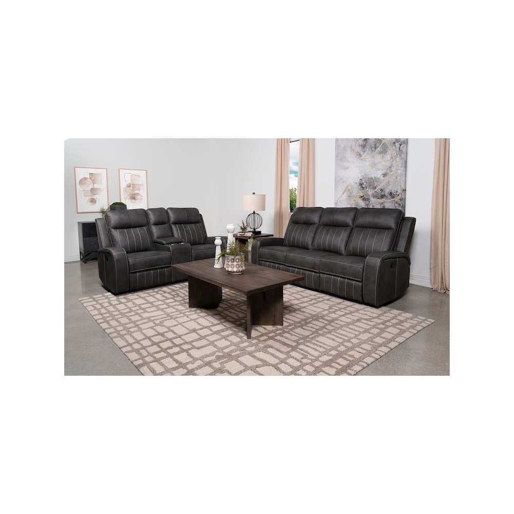Raelynn 2-piece Upholstered Reclining Sofa Set Grey