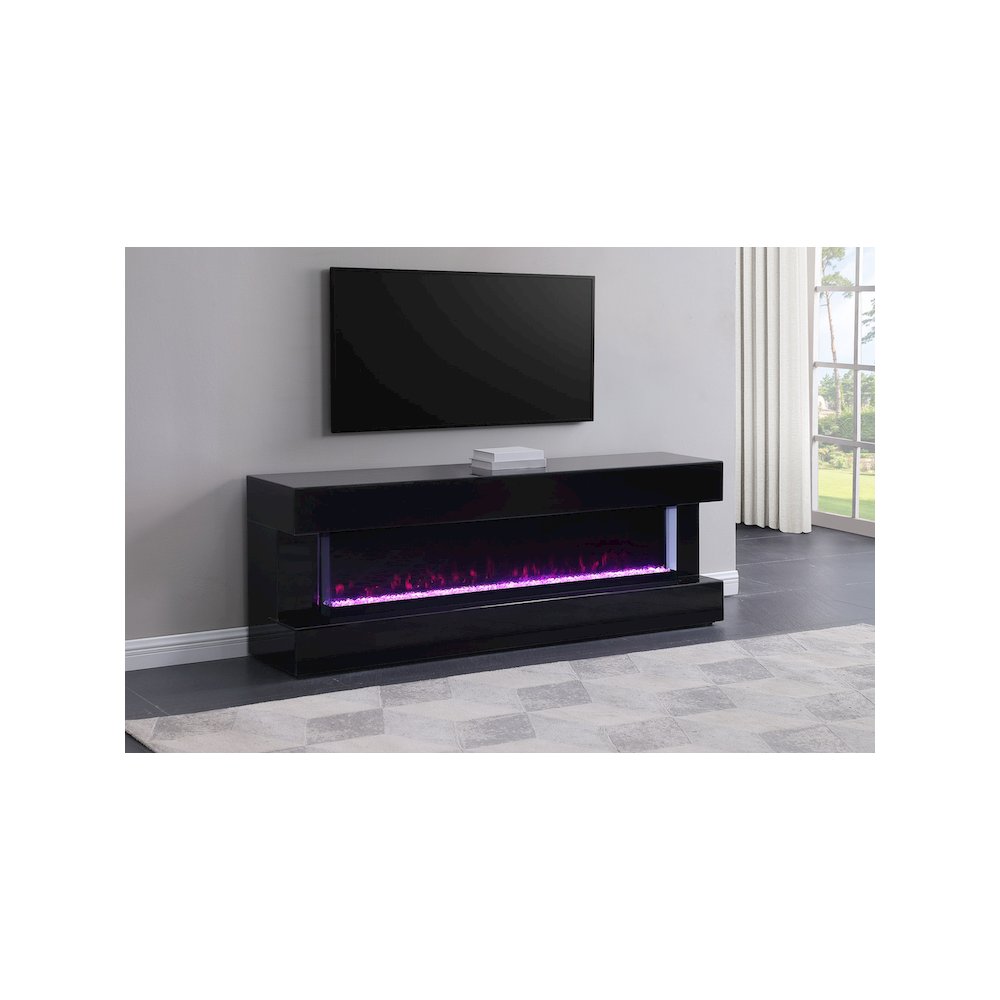 Vallerie 71" TV Stand with Visual Flame Box Black