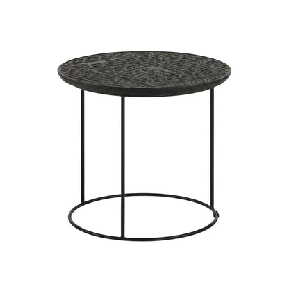 Round Mango Wood Nesting Coffee Table Set for Living Room, Matte Black
