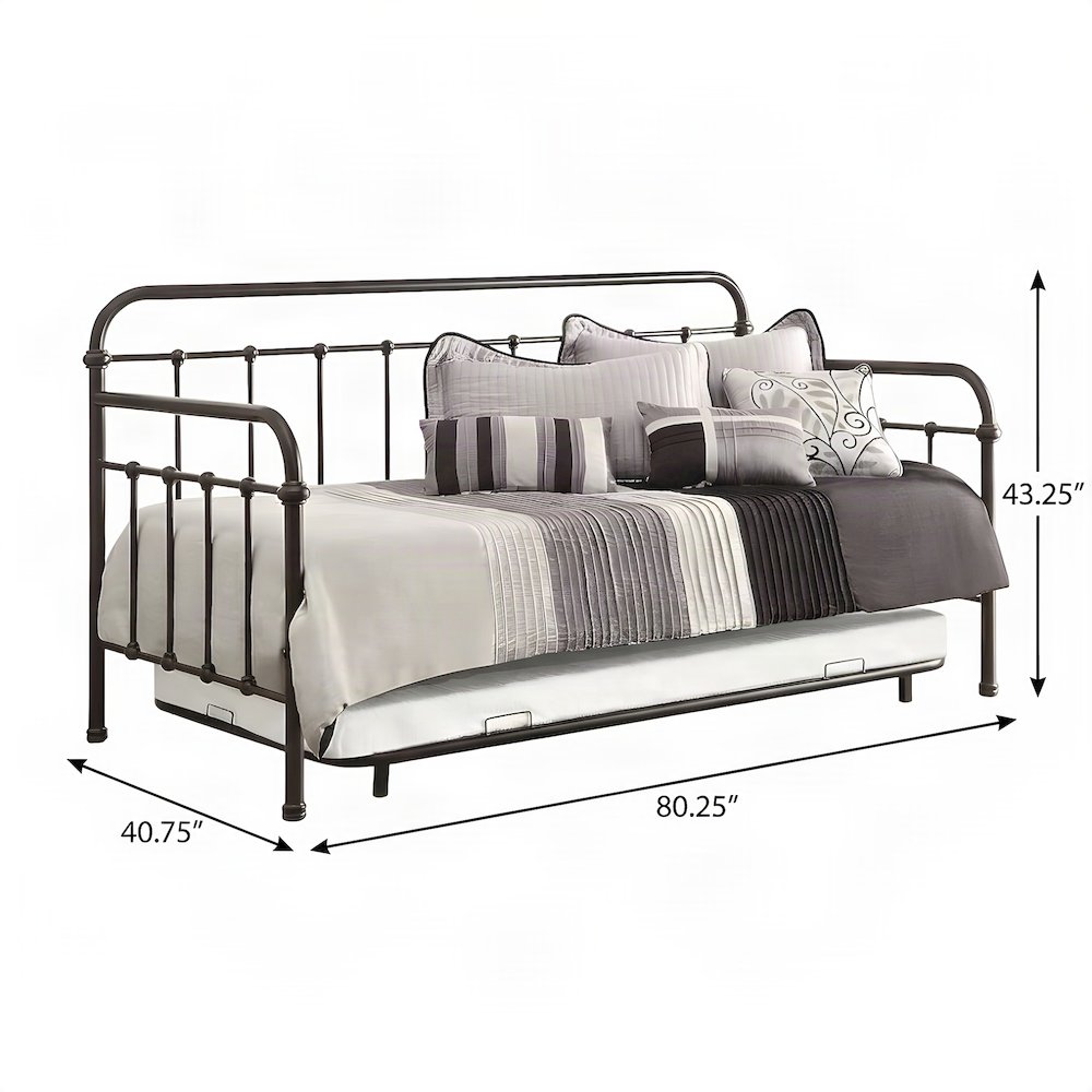 FurniFact Metal Twin Daybed with Trundle and Metal-Slat Base, Dark Bronze