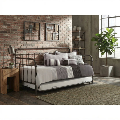 FurniFact Metal Twin Daybed with Trundle and Metal-Slat Base, Dark Bronze
