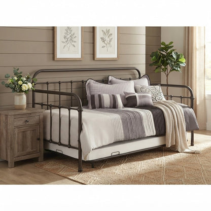 FurniFact Metal Twin Daybed with Trundle and Metal-Slat Base, Dark Bronze