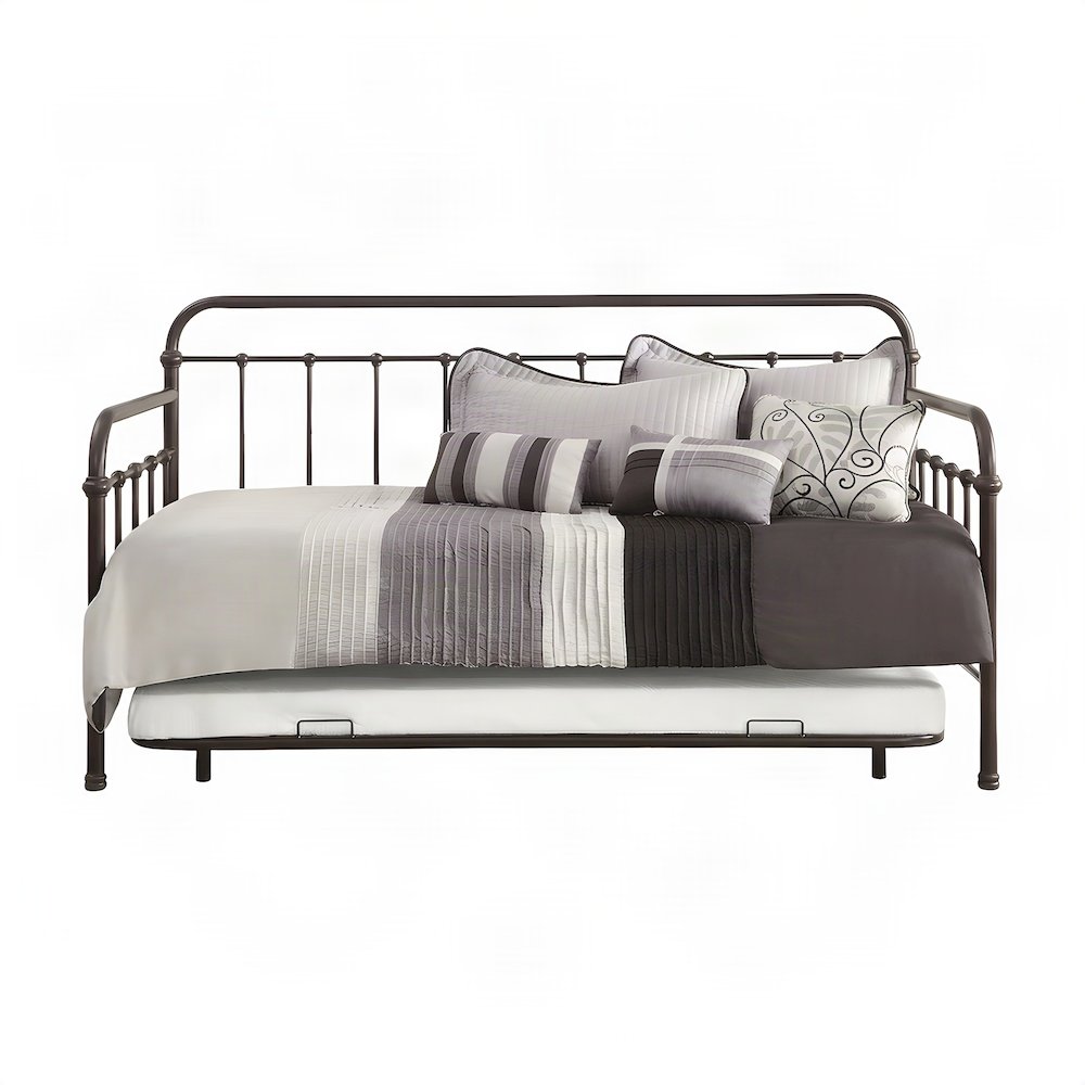 FurniFact Metal Twin Daybed with Trundle and Metal-Slat Base, Dark Bronze