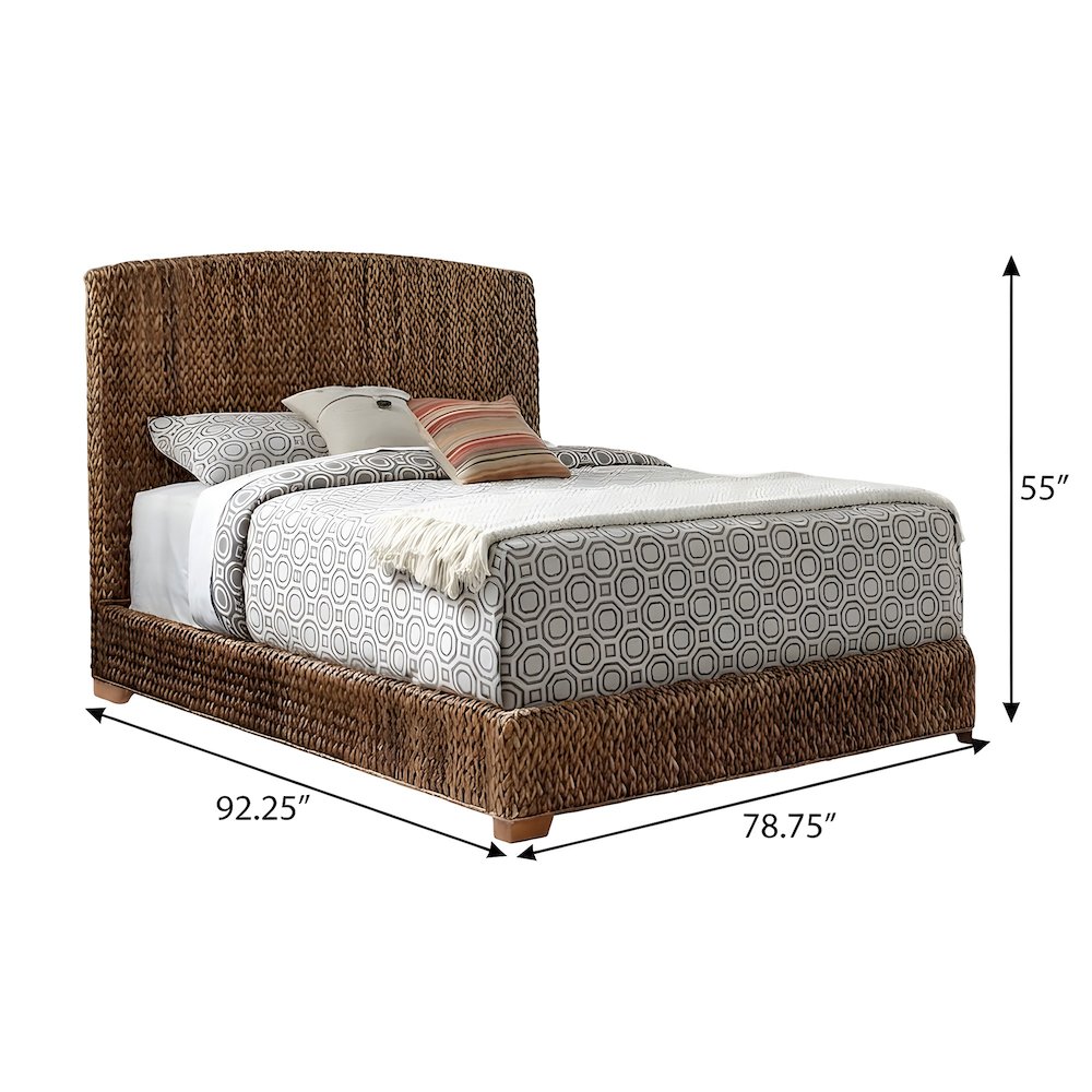 Banana Leaf California King Panel Bed, Rattan Headboard, Amber