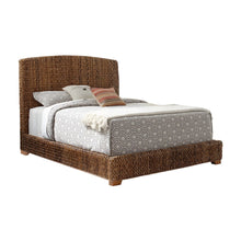 Banana Leaf California King Panel Bed, Rattan Headboard, Amber