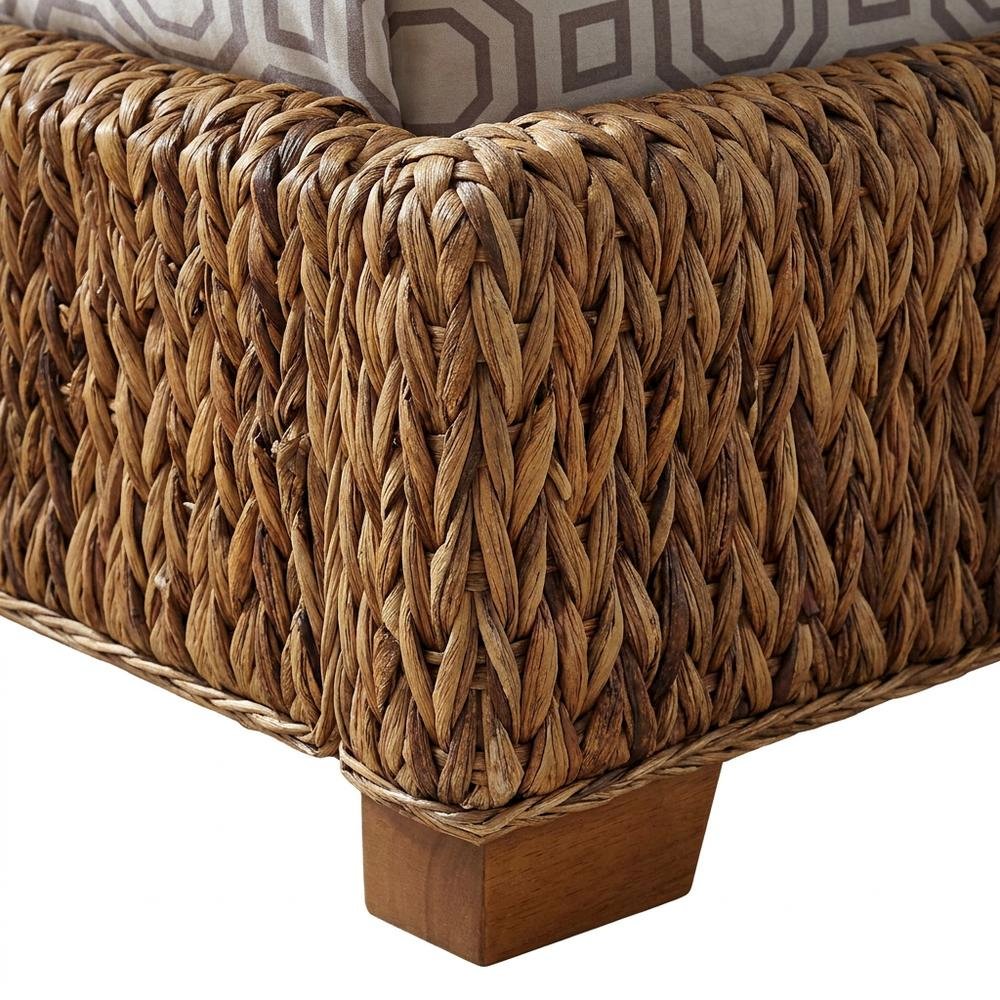 Banana Leaf California King Panel Bed, Rattan Headboard, Amber