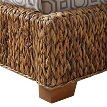 Banana Leaf California King Panel Bed, Rattan Headboard, Amber