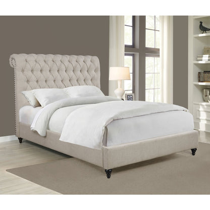 Devon 57-inch Upholstered California King Panel Bed Beige