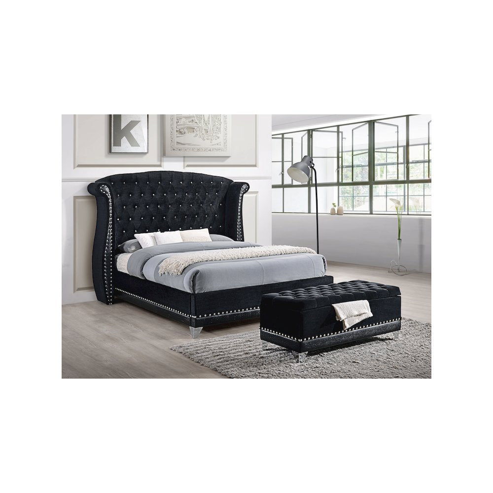 Barzini Upholstered Queen Wingback Bed Black