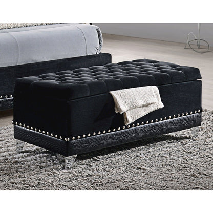 Barzini Velvet Upholstered Tufted Storage Bench Black