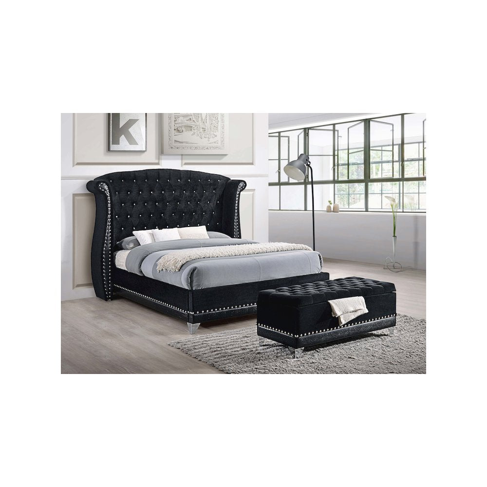 Barzini Velvet Upholstered Tufted Storage Bench Black