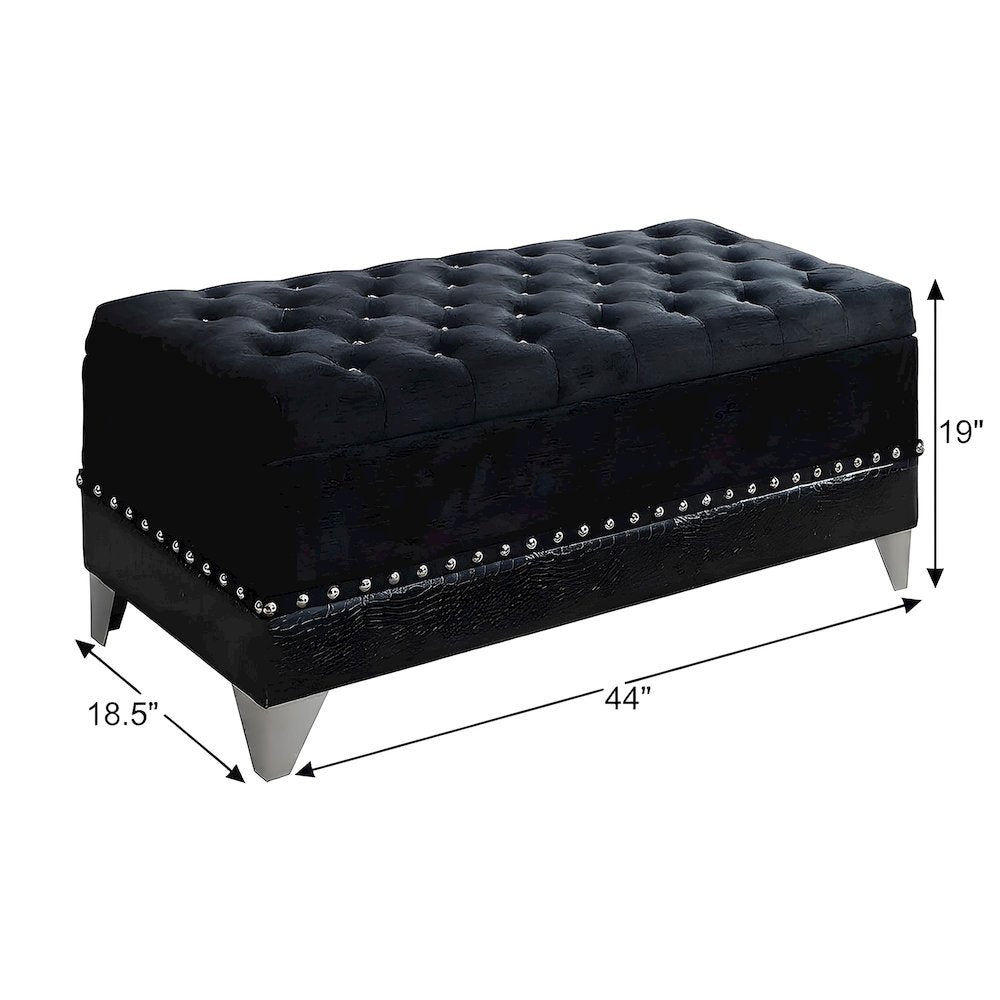 Velvet Button-Tufted Storage Ottoman Bench with Chrome Legs for Entryway, Black