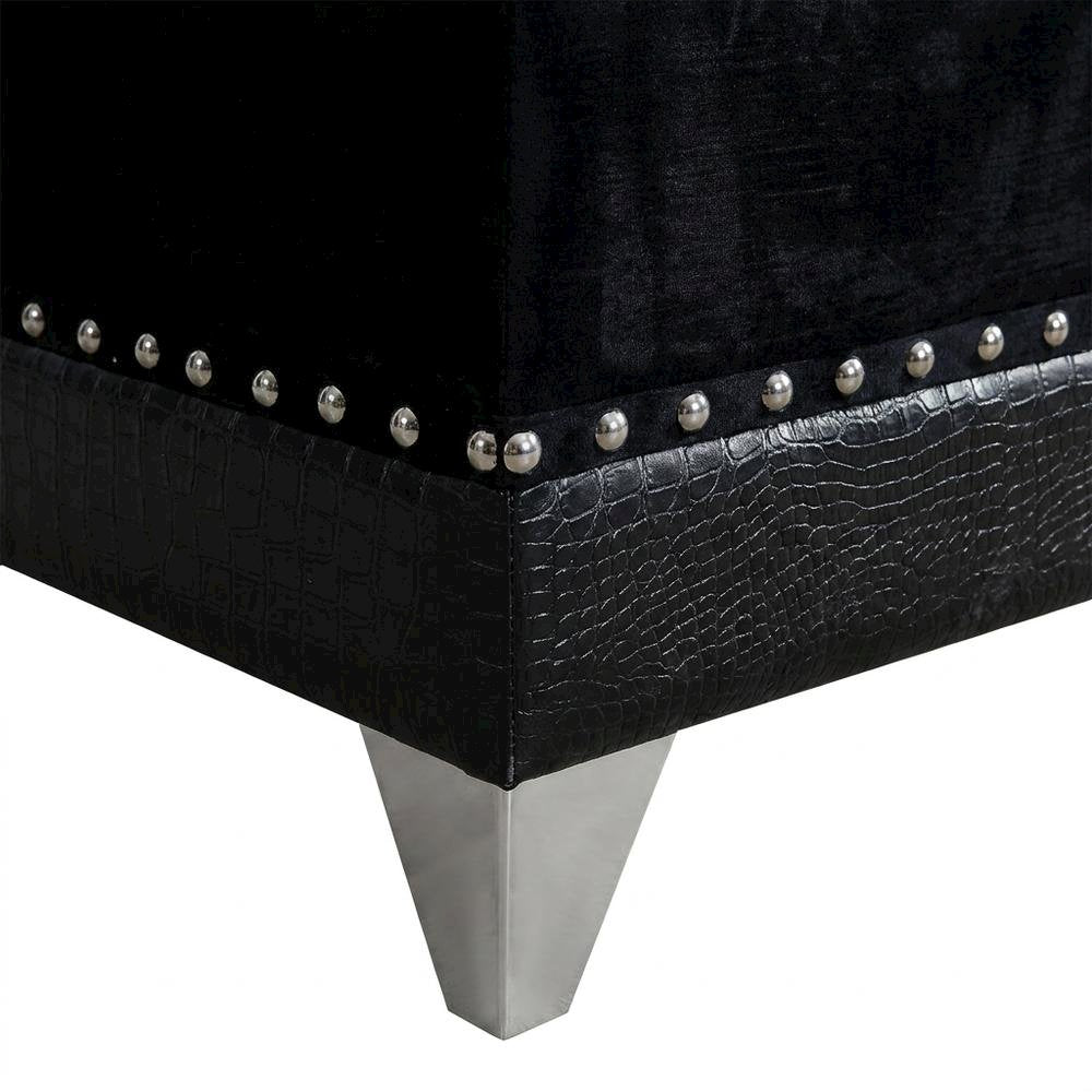 Velvet Button-Tufted Storage Ottoman Bench with Chrome Legs for Entryway, Black