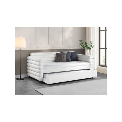 Patricia Boucle Upholstered Twin Day Bed with Trundle White