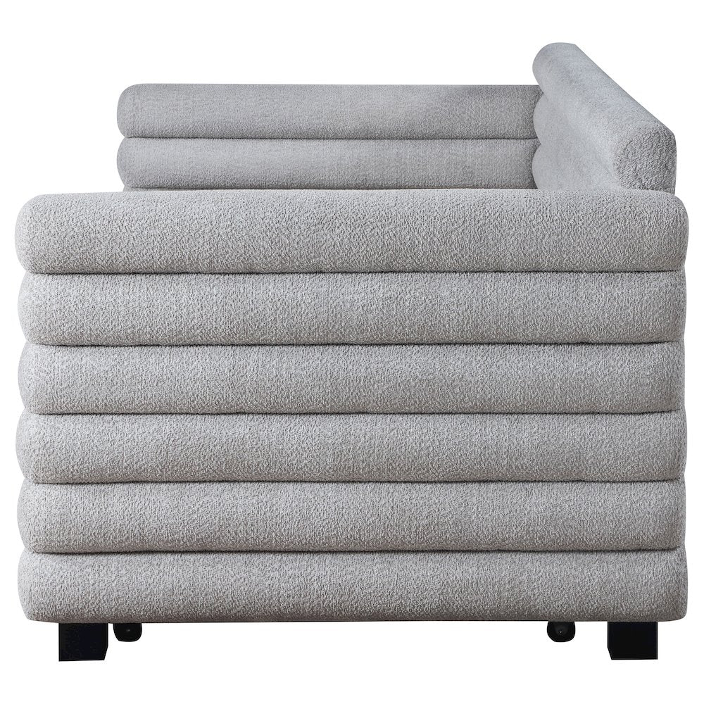 Patricia Boucle Upholstered Twin Day Bed with Trundle Grey