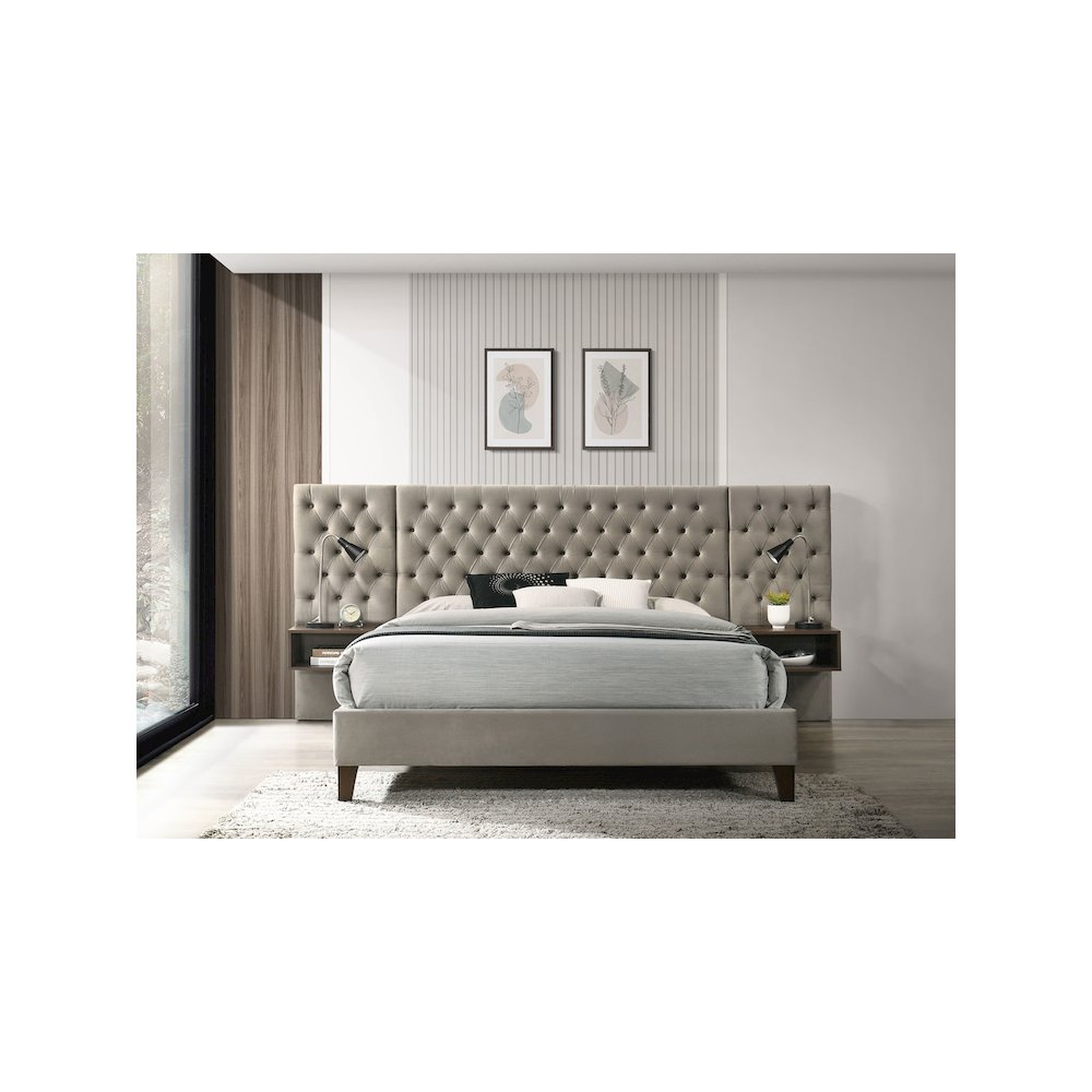Marley Upholstered Queen Wall Panel Bed Light Brown