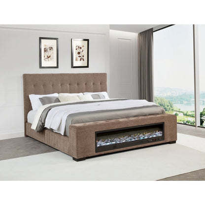 Senna Upholstered California King Audio Fireplace Bed Brown
