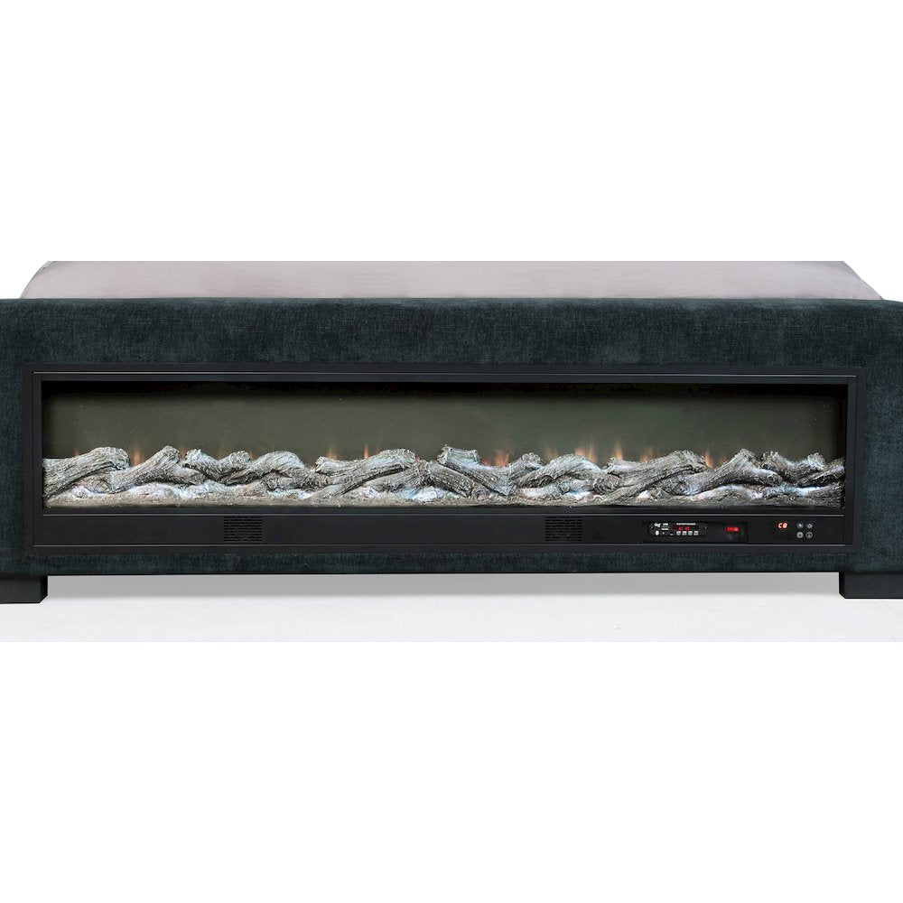 Preston Upholstered Queen Audio Fireplace Bed Blue